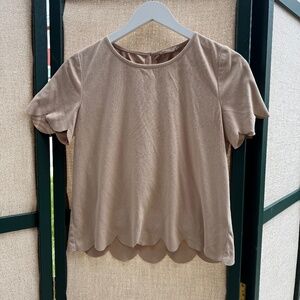 Altar'd State Scalloped Hem Blouse - Size M - Neutral Taupe